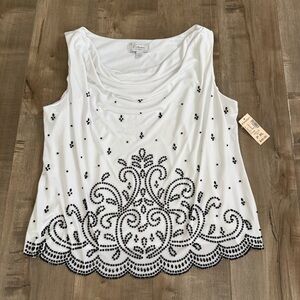 NEW Dressbarn Collection Tank Top Shell Beaded Black Fleur De Lis XL Petite